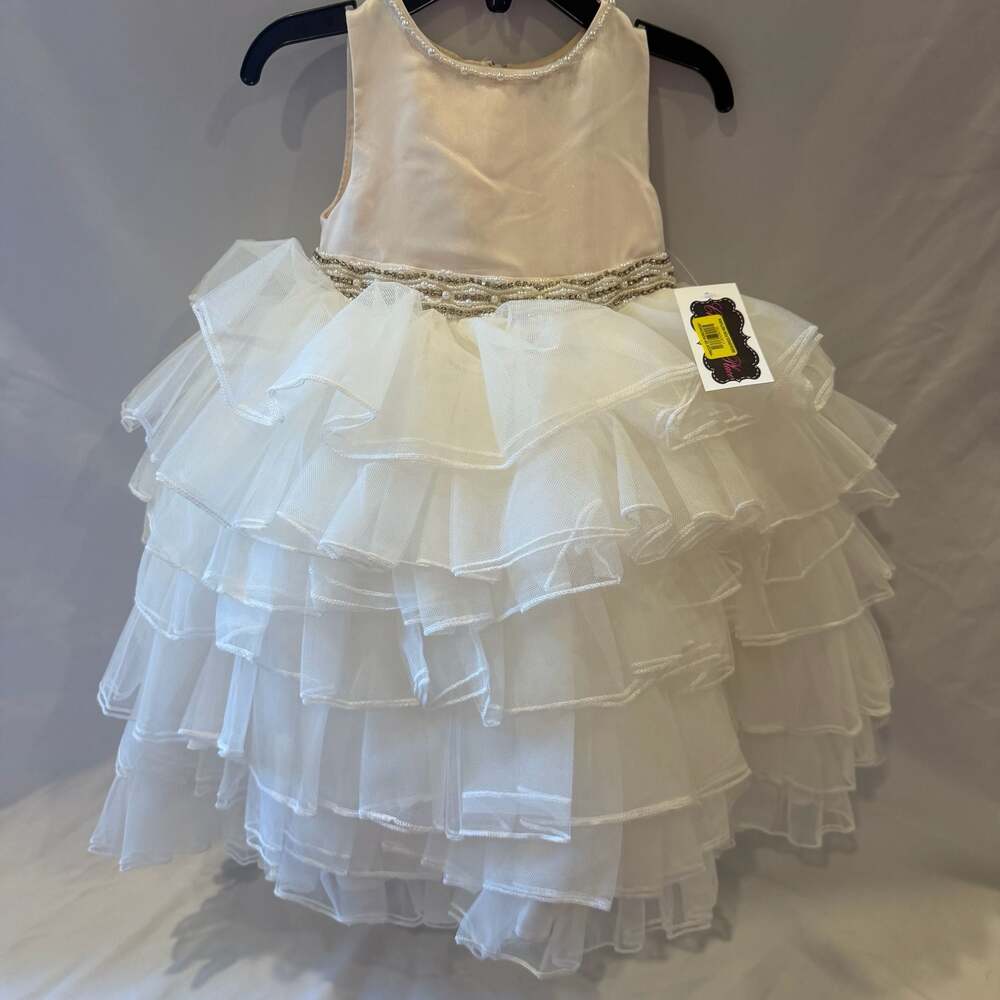 Chantilly Place Girls Satin Jeweled-Waist Tiered Tulle Ball Gown Dress